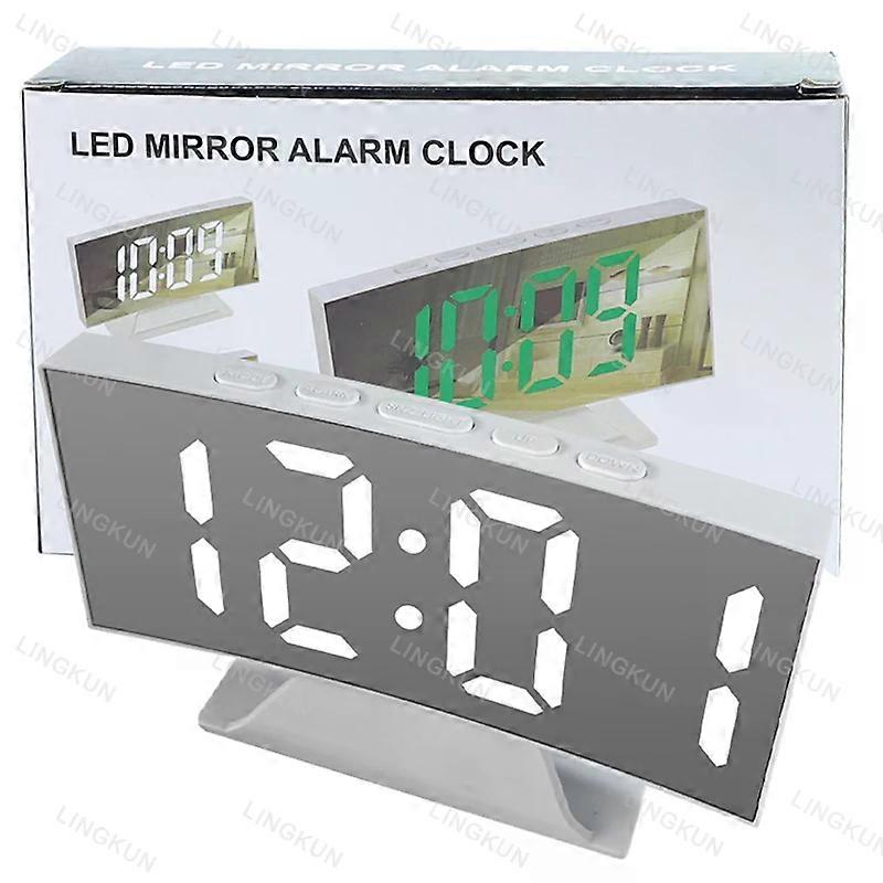 Creative Curved Electronic Clock, LED Large Screen Plug-in Battery Dual-purpose Mirror Alarm Clock, Student Bedroom Dedicated