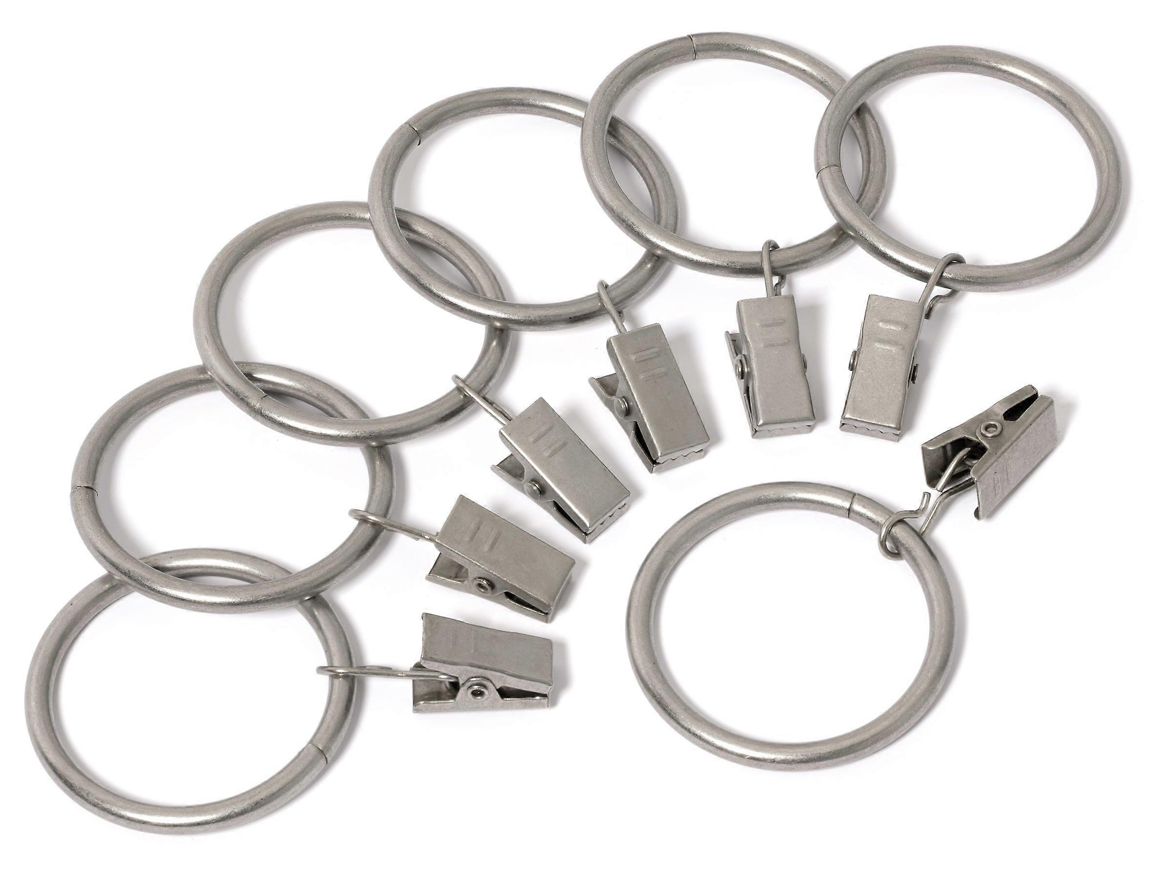 Curtain Rings with Clips 1.5 Inch Satin Nickel Iron Smooth Glide Secure Hold for Drapes (20)
