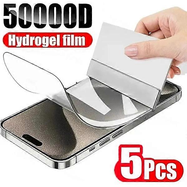 Kit com 5 películas protetoras de hidrogel compatíveis com iPhone 15, 14, 13, 12, 11 Pro Max, Mini, X, XR, XS, 7 e 8 Plus - Película transparente