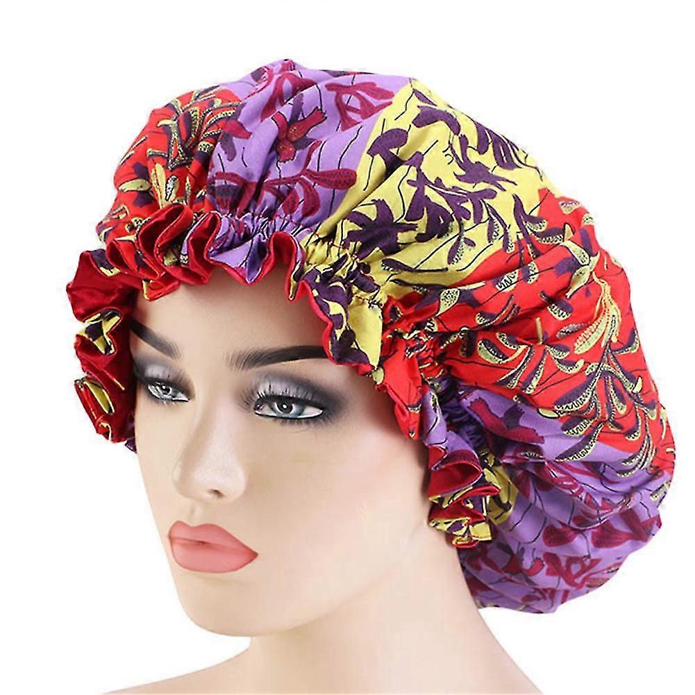 Satin Bonnet Double Layer Printed Pattern Reversible Night Sleeping Bonnet Cap For Home Use