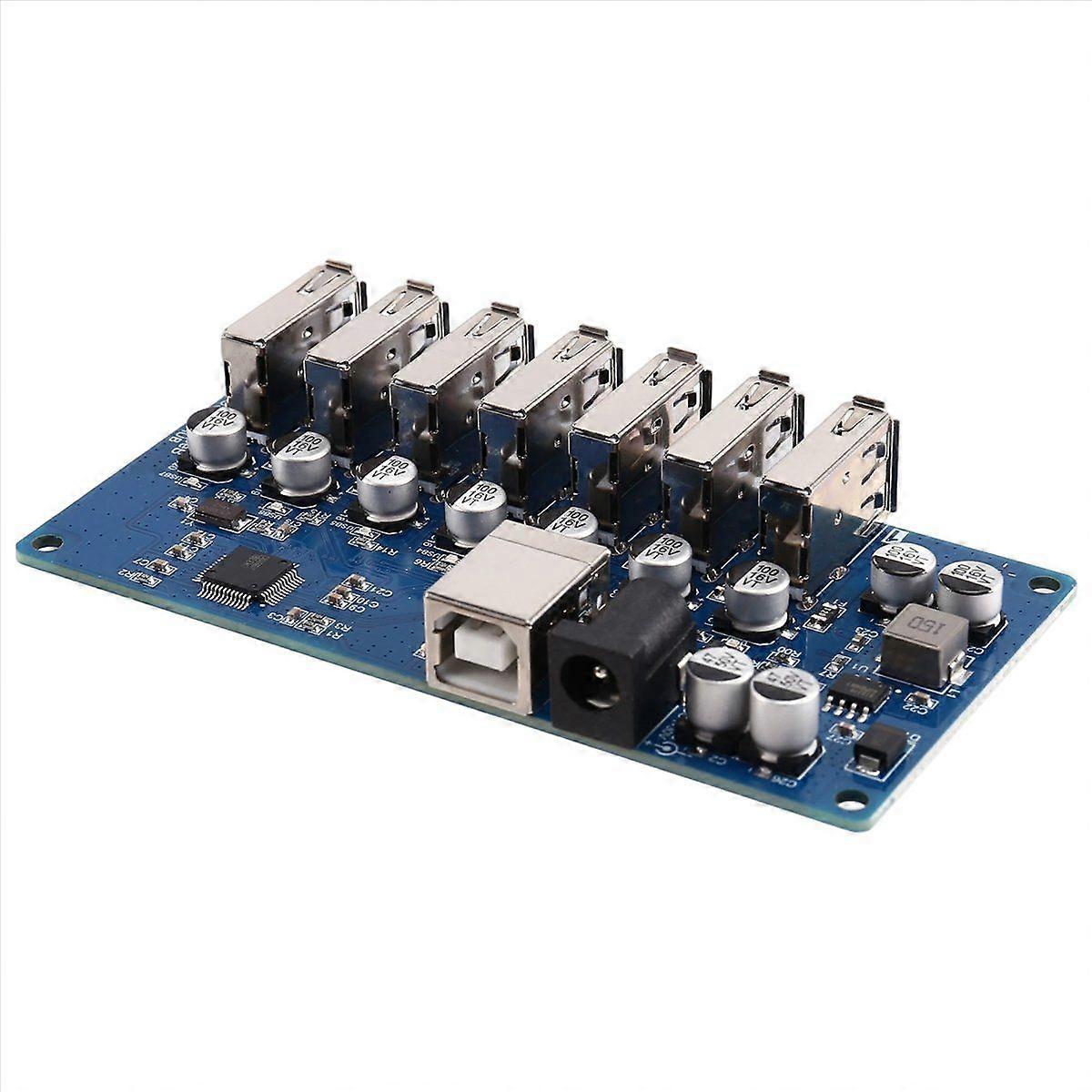 USB2.0 HUB Splitter 1-to-7 Ports USB2.0 HUB One-to-Seven HUB Module with Power Port Supply 9-24V Plug and Play Blue