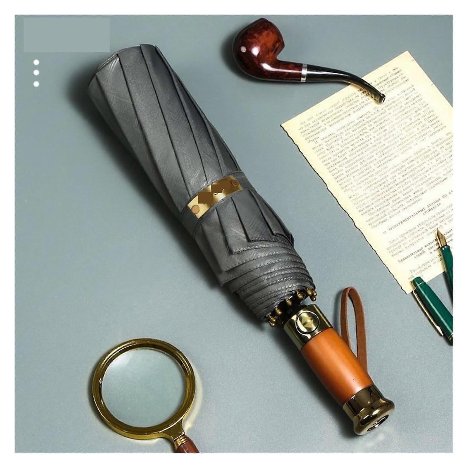 Automatic Folding Umbrella Windproof TenBone Large Canopy with Solid Wood Handle for Men Travel