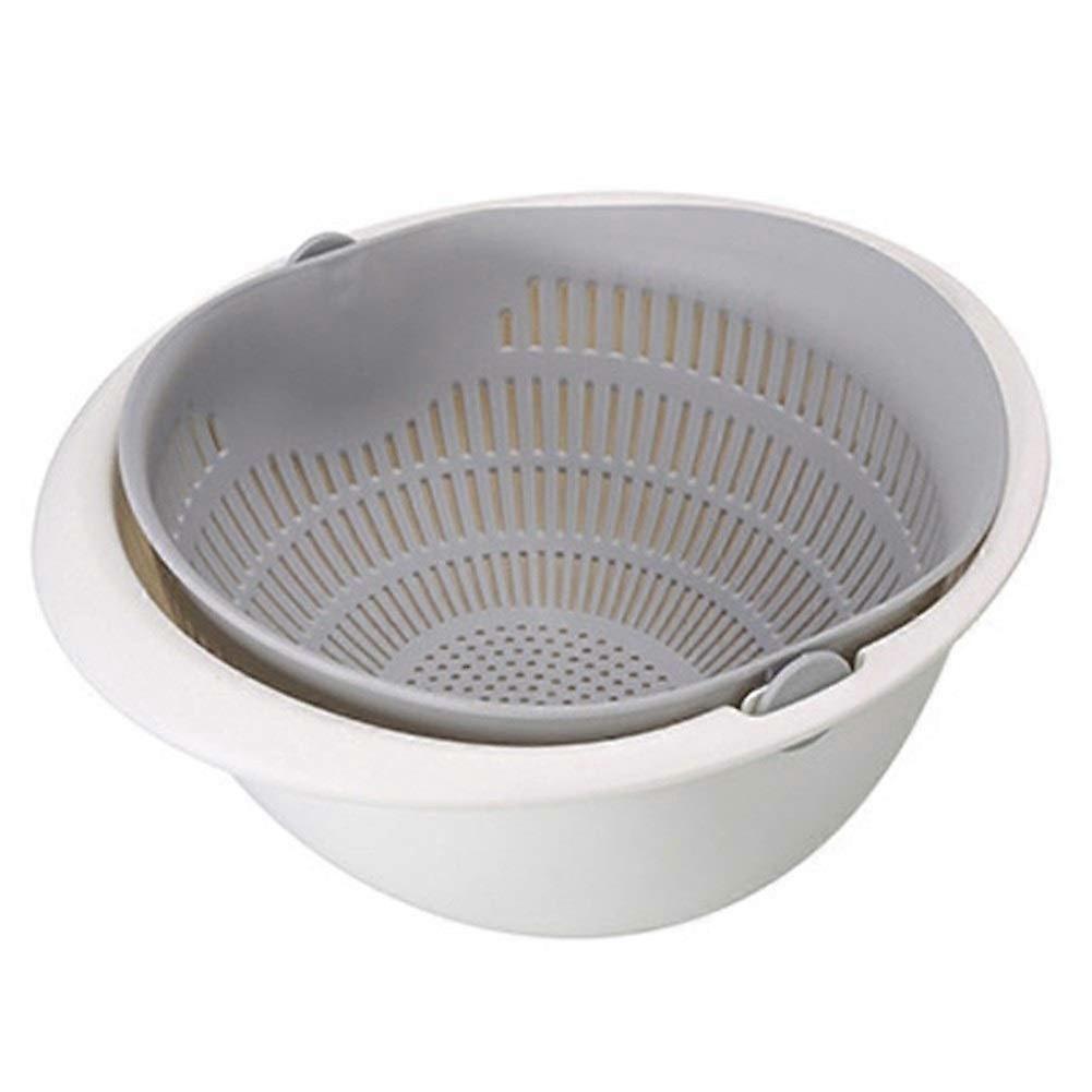Kitchen Strainer Basket Double Layer Plastic for Fast Drainage Fruit Vegetable and Rice Washing Gray