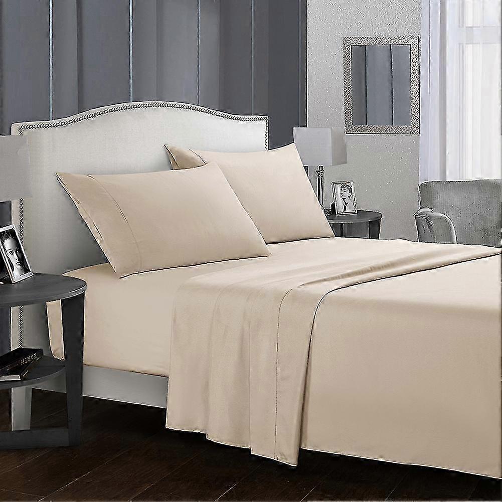 Soft Bed Sheets Set Bedspread Deep Pocket Bedding Set Beige King Size 4Pcs 26-27s