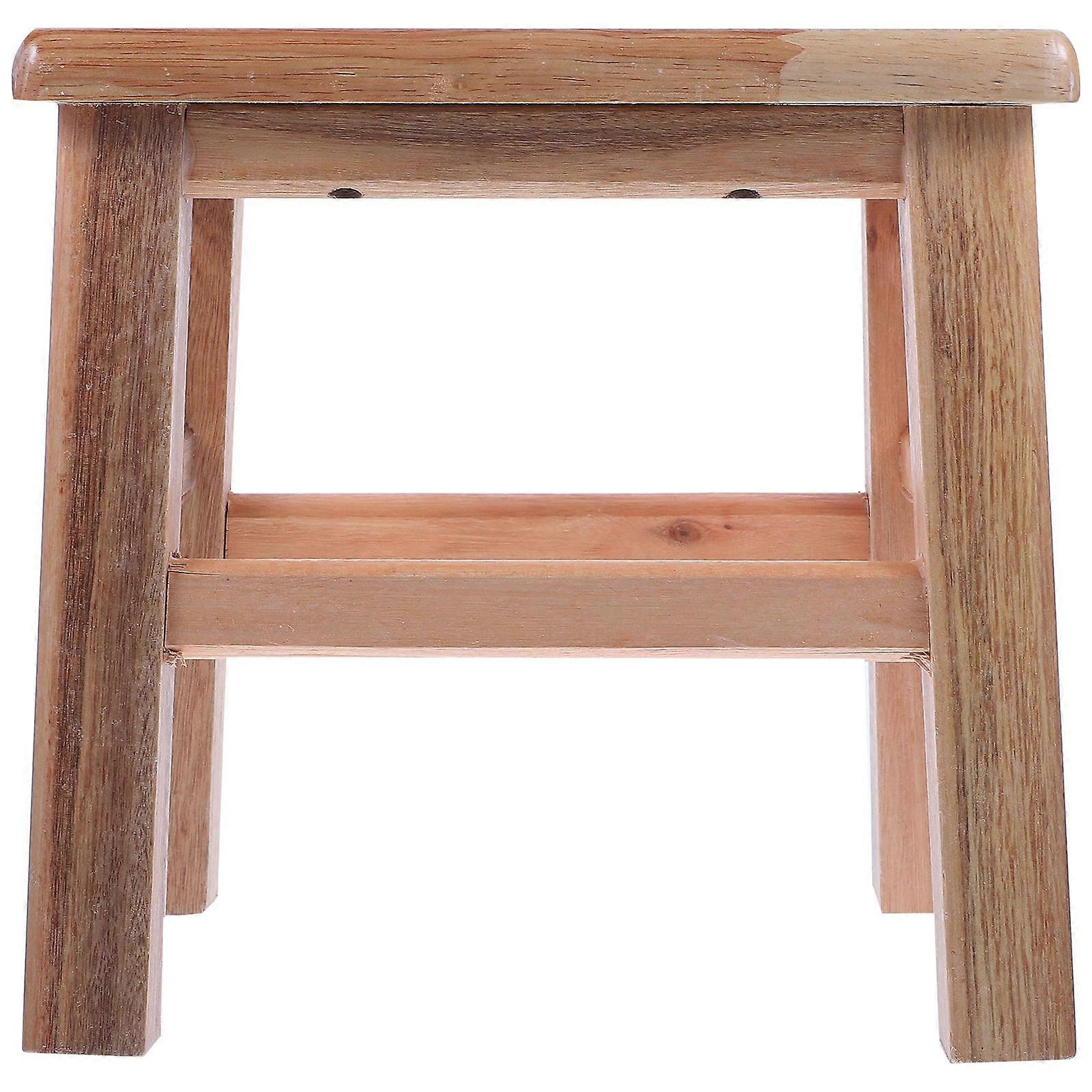 Living Room Stool for Home Use Solid Wood Small Square Stool Light Brown