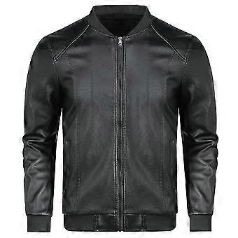 2026 Youthup Mens Winter Round Neck Plush Lined Zipper Leather Jacket