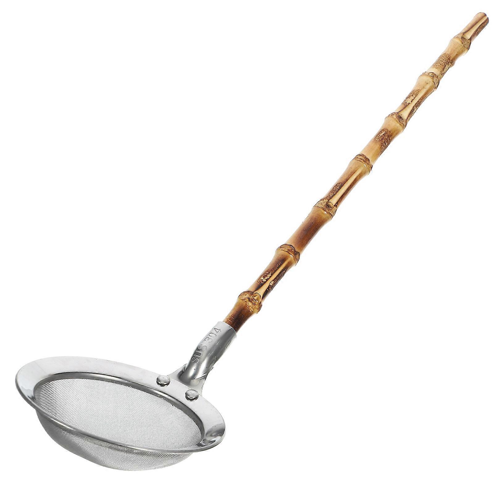 Hand Strainer with Handle Bamboo Colander Stainless Steel Tool