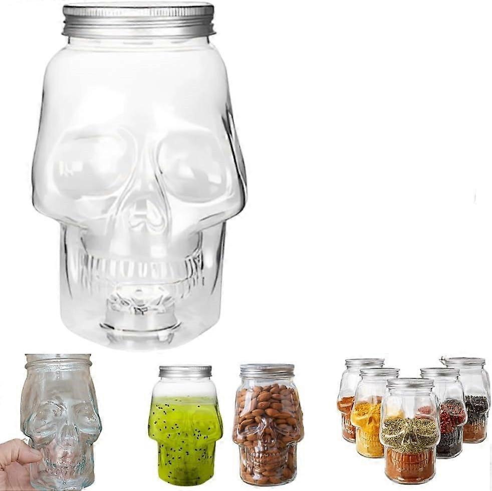 Bocal de rangement en forme de crâne, bocaux en verre en forme de crâne avec couvercles pour épices, bocaux décoratifs réutilisables en forme de crâne, bocaux à biscuits gothiques en verre pour Halloween, uniques