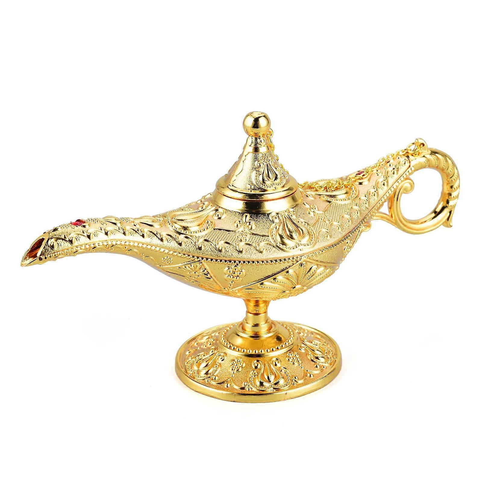 Vintage Magic Genie Lamp Gold Arabian Decor with Authentic Design and Engraved Pattern