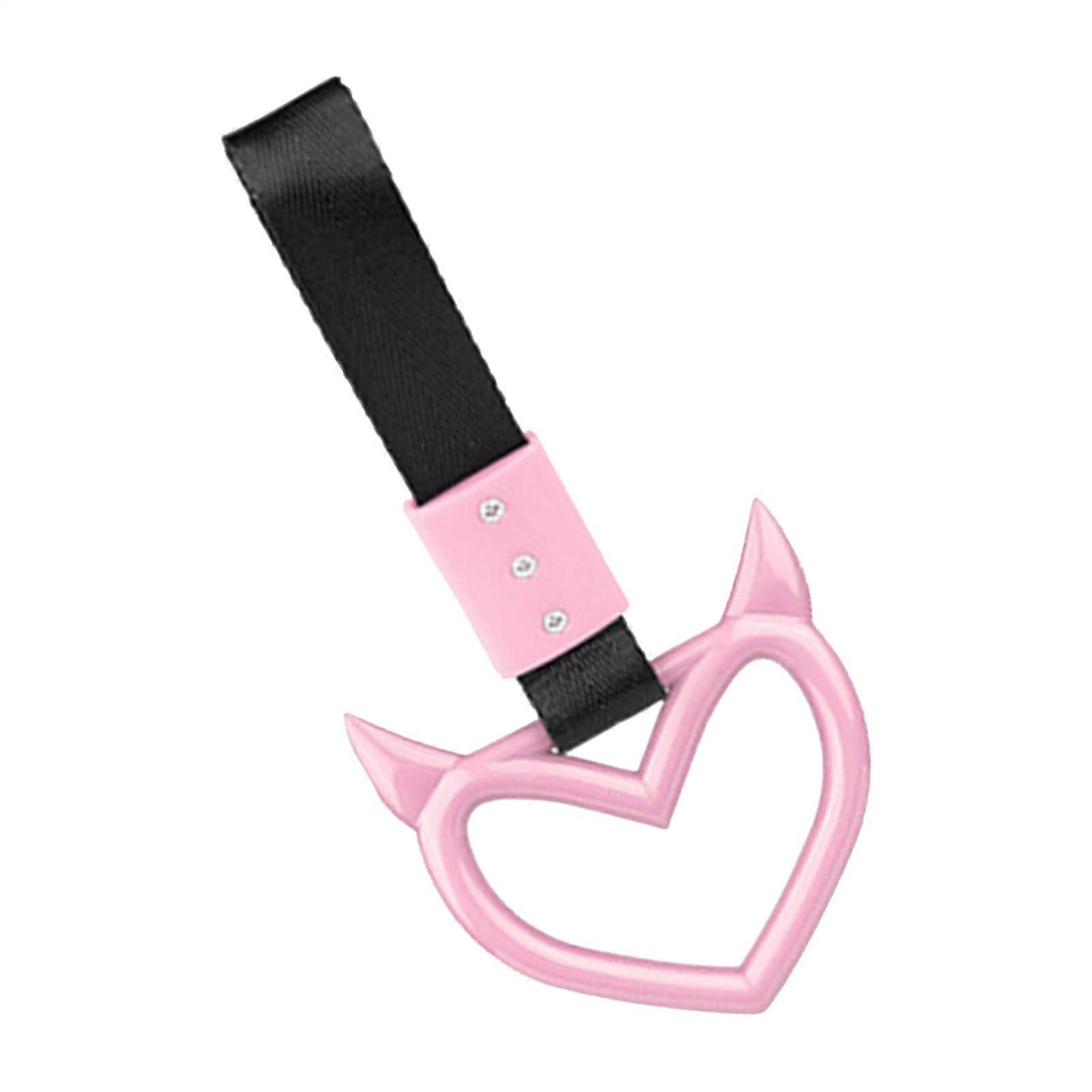 Car Interior Handle Strap with Pink Devil Heart Design, Easy Install for Drift and Passenger Safety