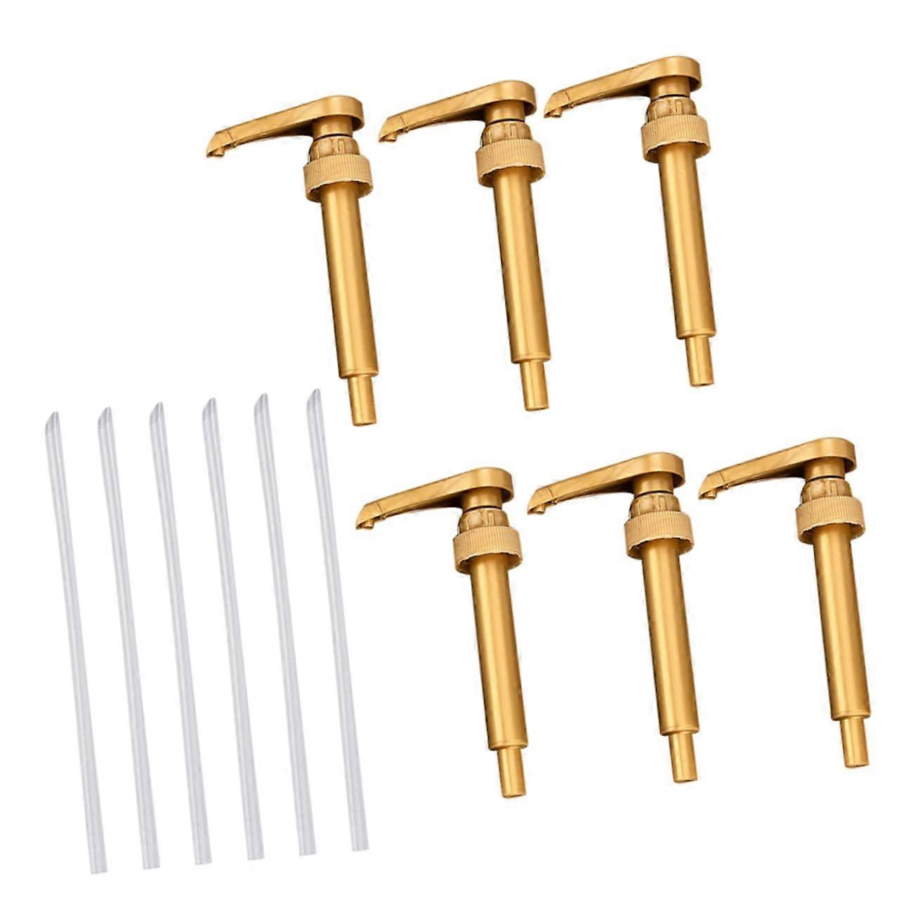 6pcs Golden Coffee Syrup Pump Replacement Dispenser with Smooth Pump Action for Universal Bottles