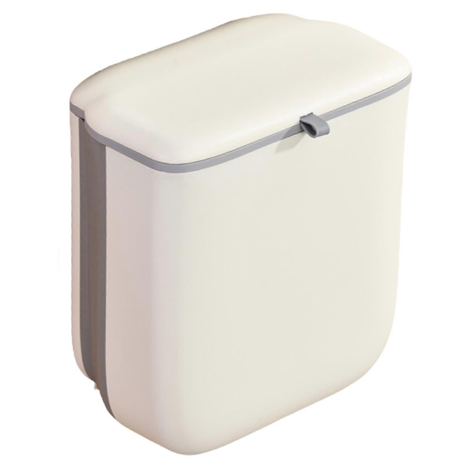 Foldable Wall Mounted Kitchen Trash Can with Lid, 3.2 Gallon SpaceSaving Under Sink Waste Bin