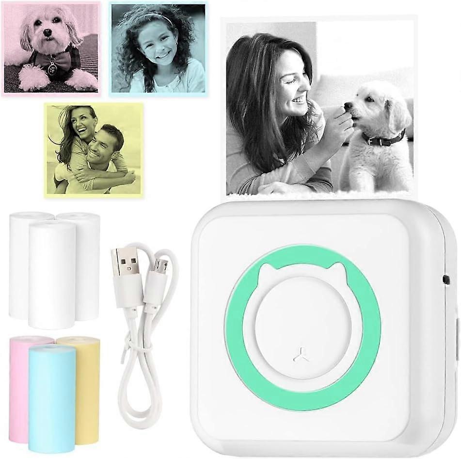 Mini Bluetooth Thermal Printer Wireless Inkless Photo and Label Printing for Receipts Notes Green