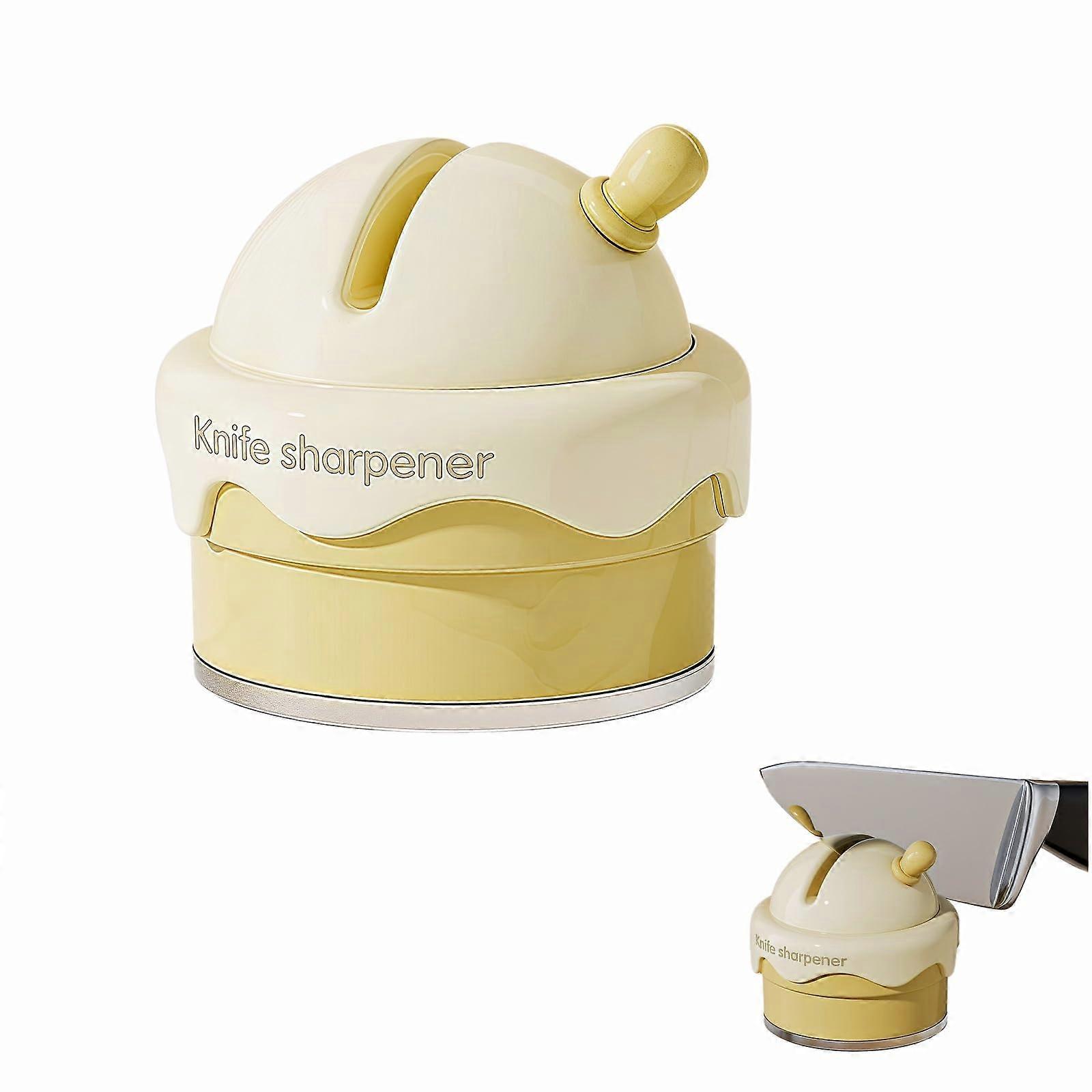 Kitchen Knife Sharpener with Dual Grit Ceramic VGrooves, Secure Suction Base, Ice Cream Shape