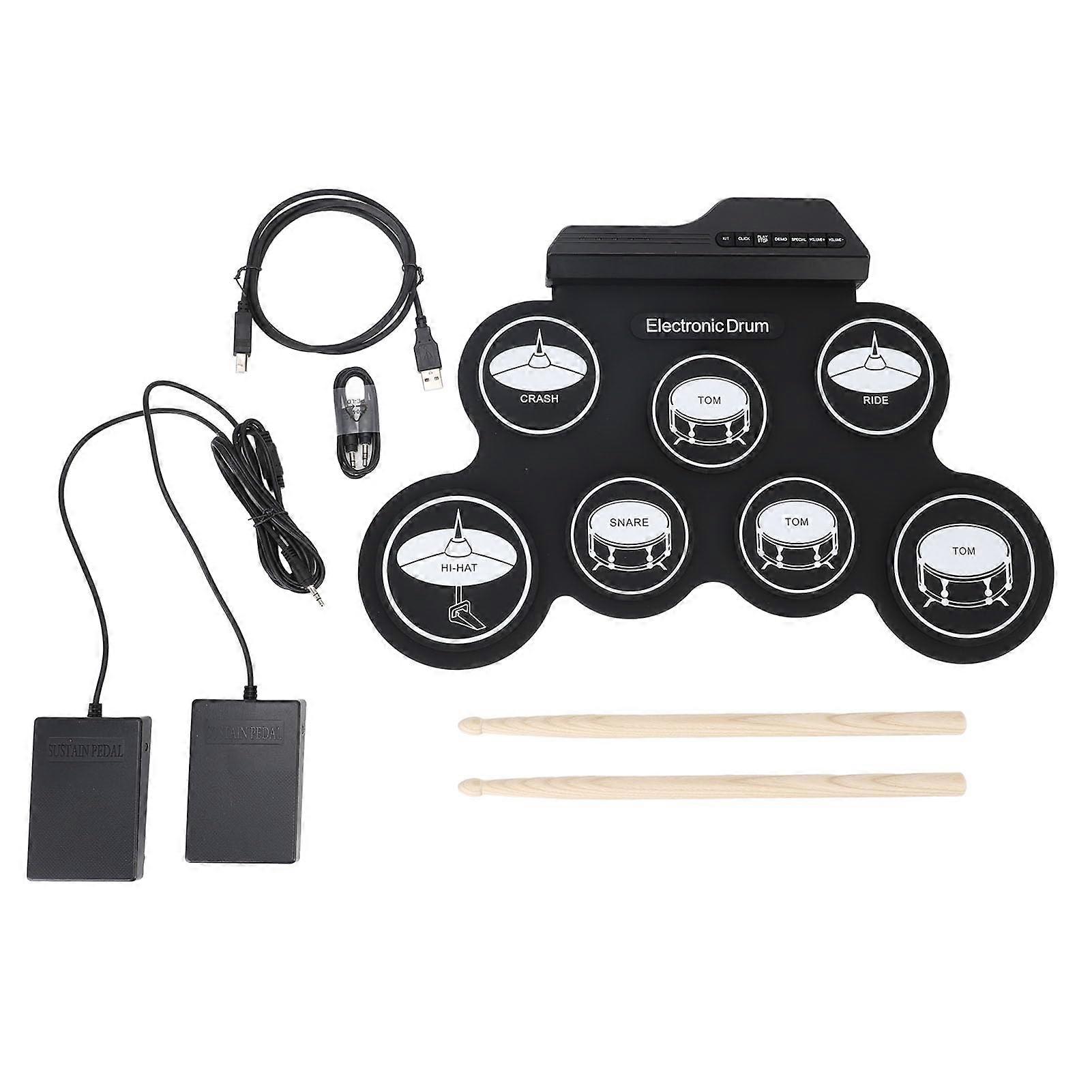 Electronic Drum Pad Set for Beginners, Foldable Silicone Roll Up Kit with Pedal and Headphone Output