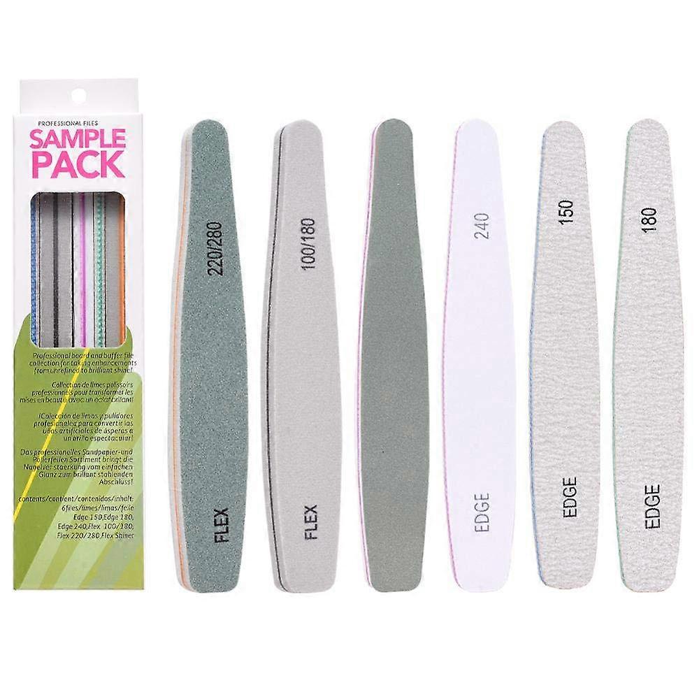 Double Sided Nail File and Buffer Set 6pcs Grey for Gel Polish Consistent Finishing
