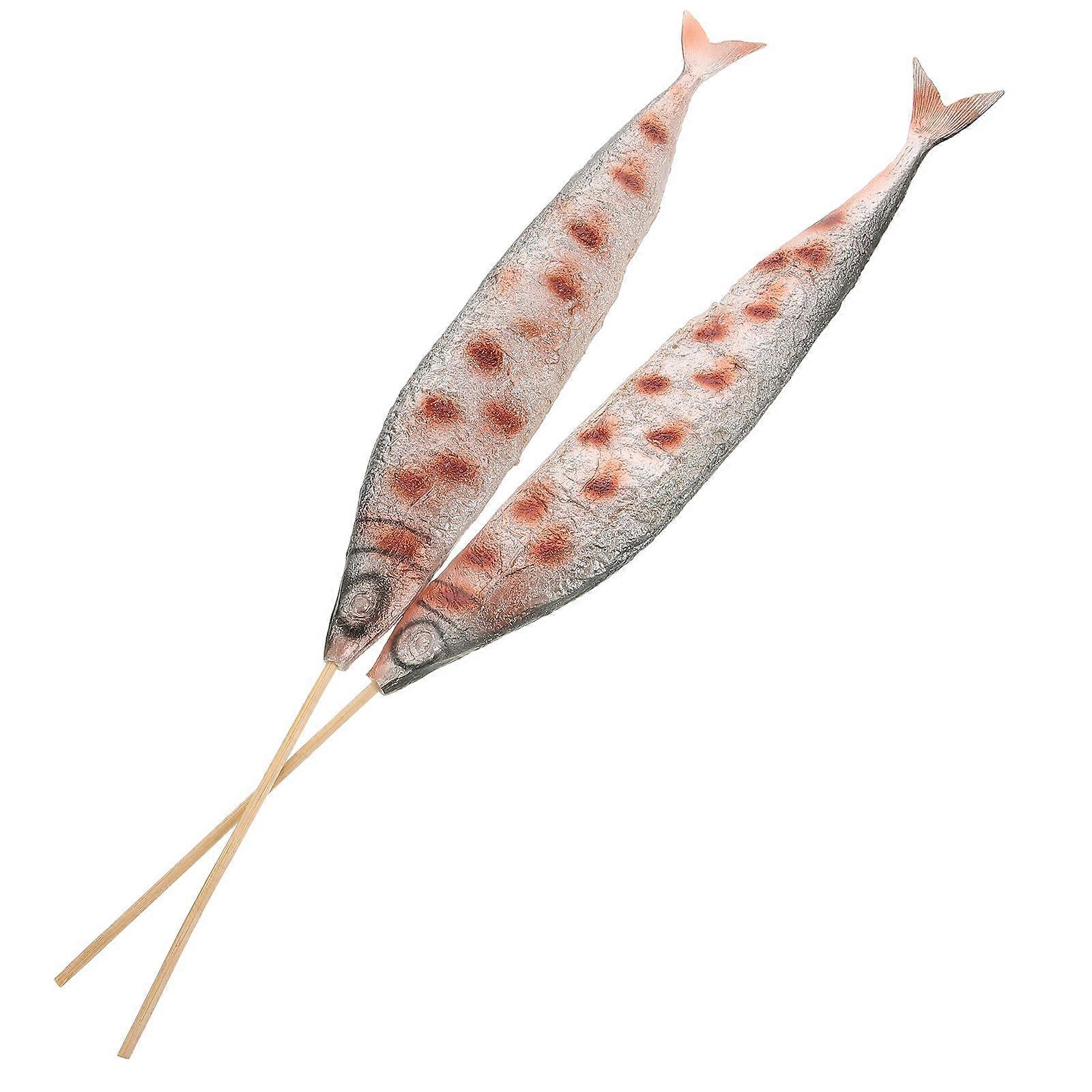 2pcs Simulated Saury Artificial Fish Grill Model Artificial Roast Saury Models