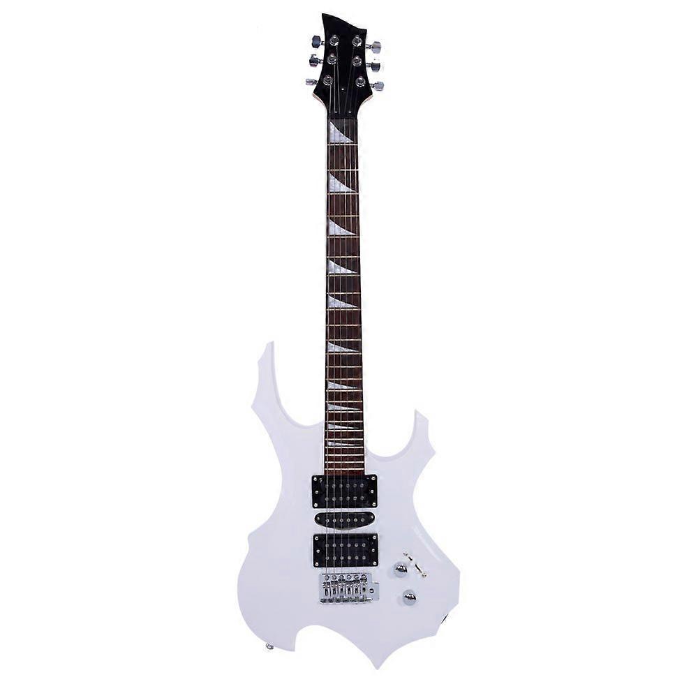 Flame Shaped Beginner Electric Guitar Bundle with HSH Pickups and White Starter Kit