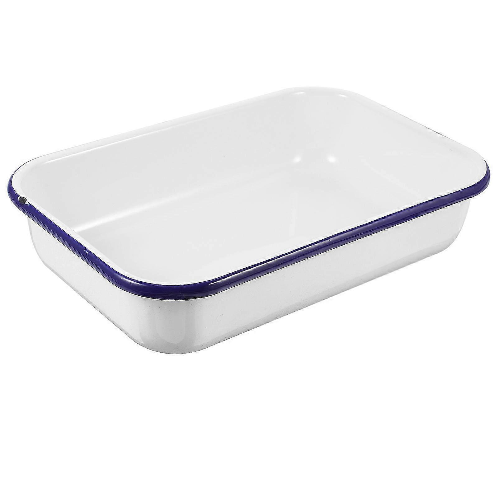 Enameled Baking Pan Multifunctional Tray For Kitchen Everyday Use Rectangular Heat-Resistant 1Pcs