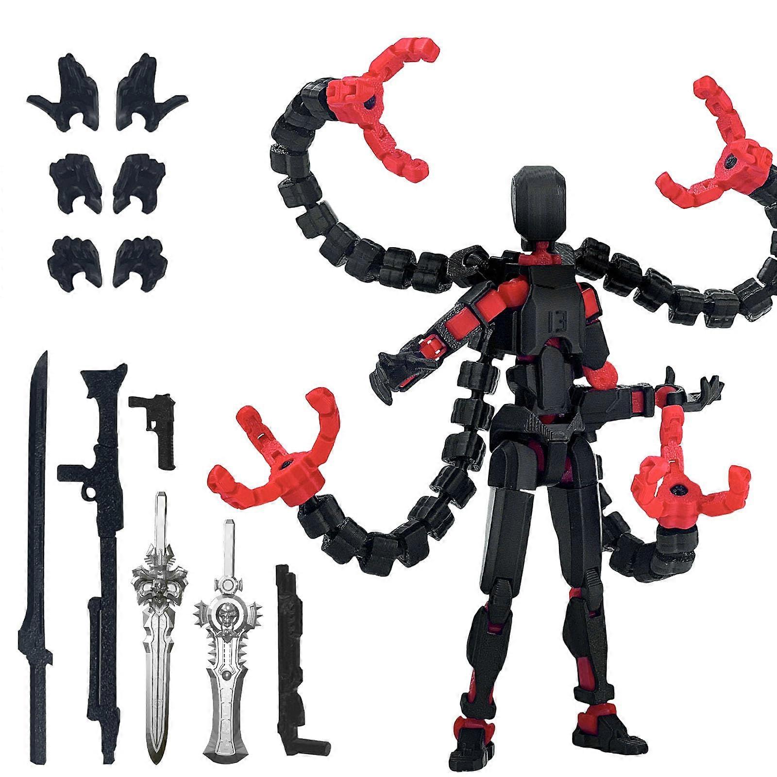 7.2 Inch Poseable Action Figure Black Red Fully Assembled MultiJointed Collectible Model