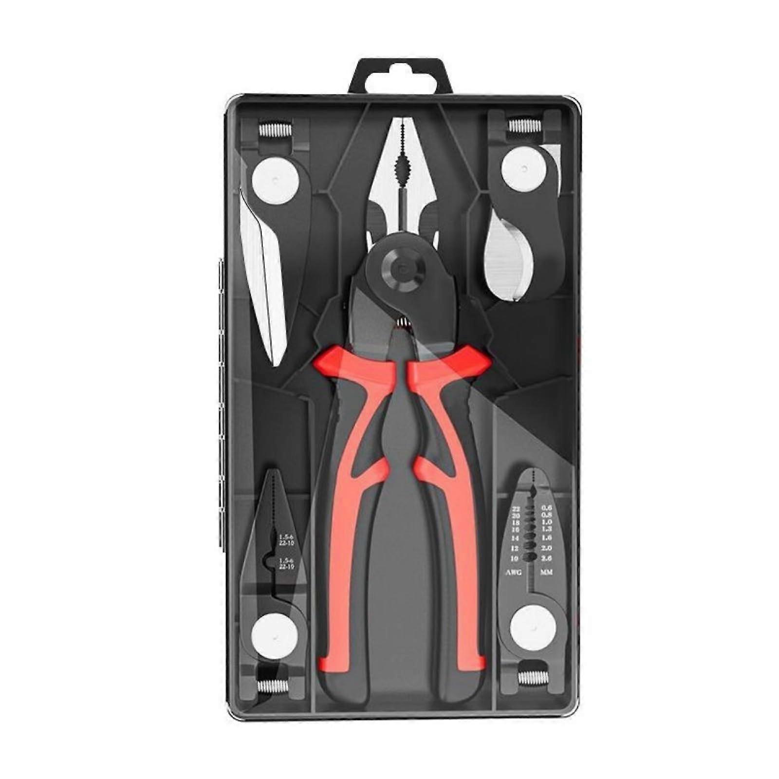 Wire Stripping Pliers with 5 Interchangeable Heads, Multi Tool for Crimping, Cutting and Precision Work
