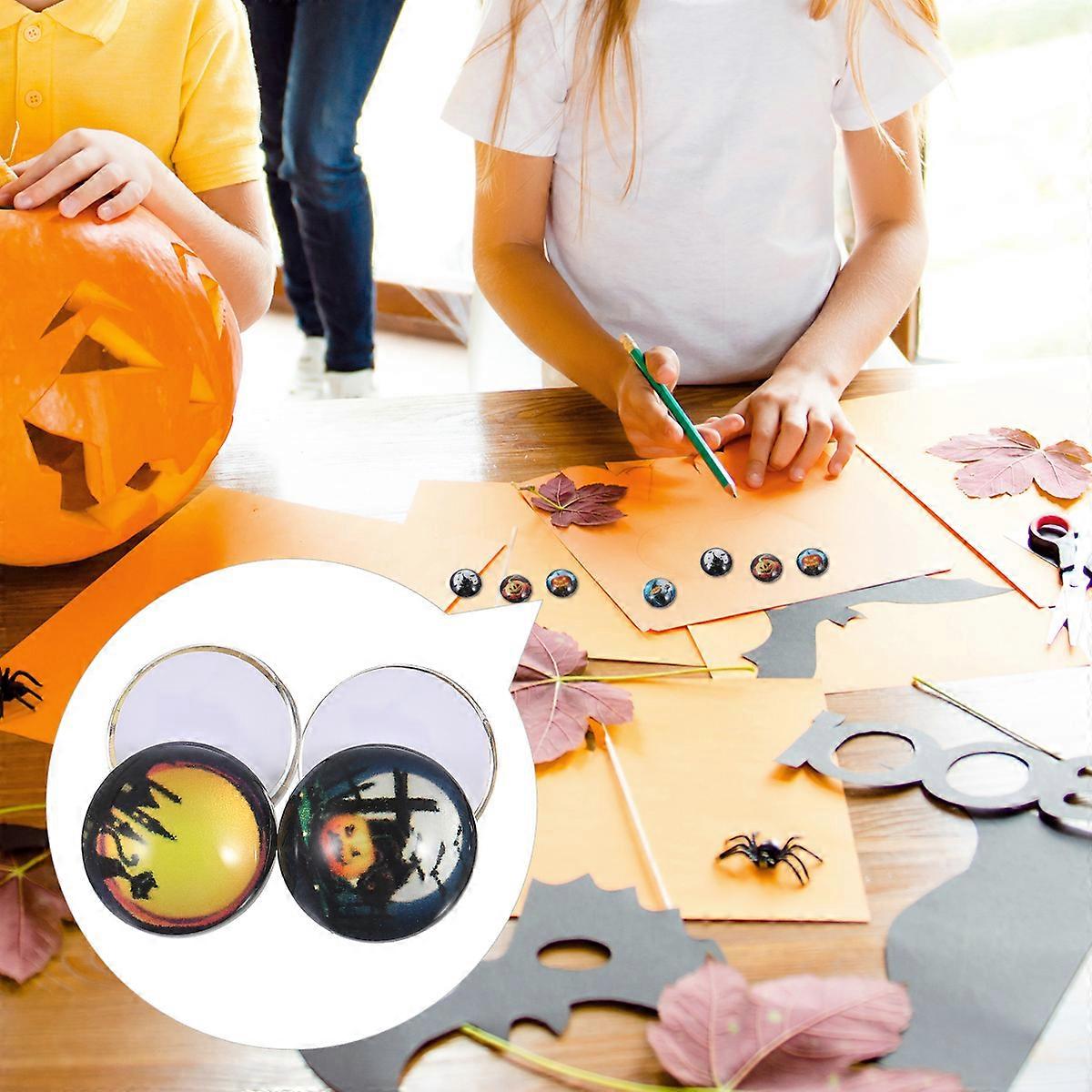 Glass Patch Round Time Gemstone Halloween Pattern for Decoration 60Pcs