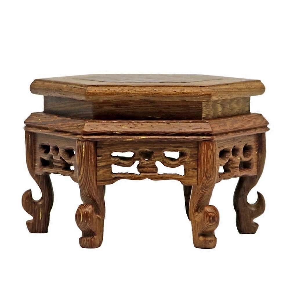 Wood Display Stand Hexagonal Wenge Wood Vase Base Solid Bonsai Pedestal Medium Elevated Design