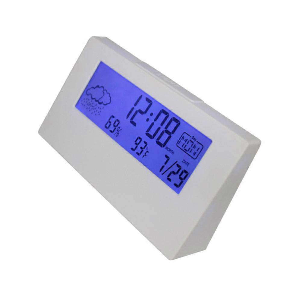 Snooze Alarm Clock Lcd Temperature Humidity Meter Desktop Clock For Students Rectangular Shape Indoor Use 1Set