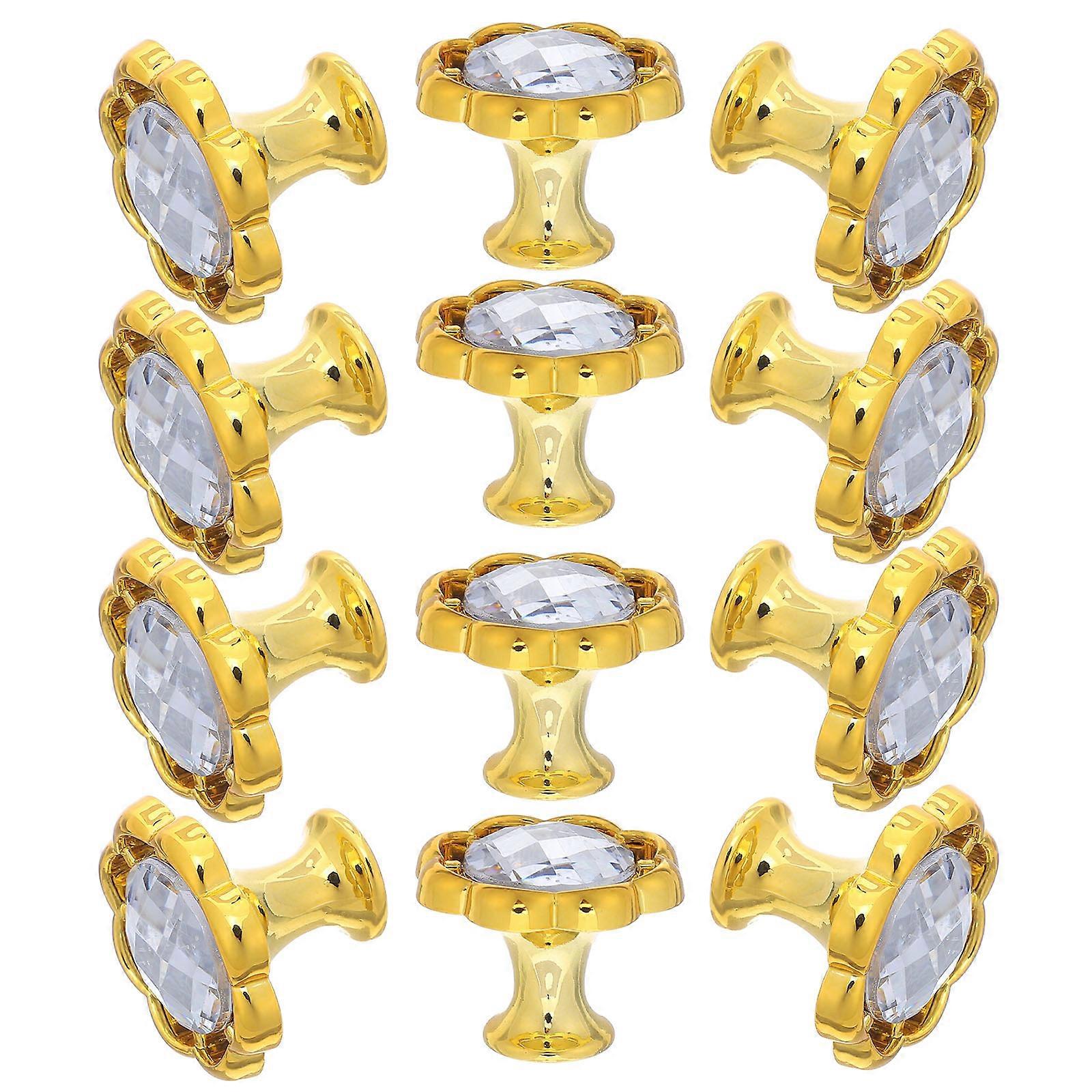 Flower Shape Cabinet Knobs for Wardrobe Pull Knob 12Pcs Golden Decorative Set