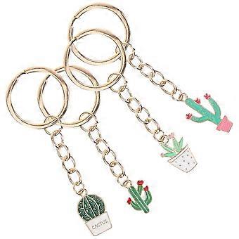 Cactus Alloy Key Chain, Decorative Key Ornament, Bag Pendant, 4Pcs