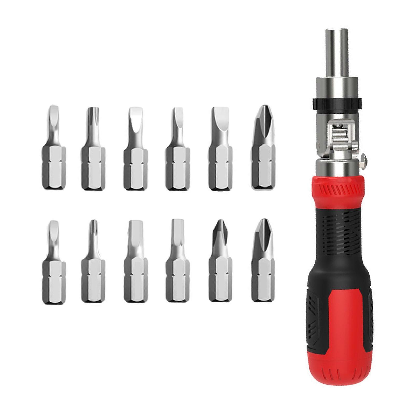 Compact Ratcheting Screwdriver Set With Multiple Bit And Comfortable Grip Ergonomic Handle Screwdriver  Red