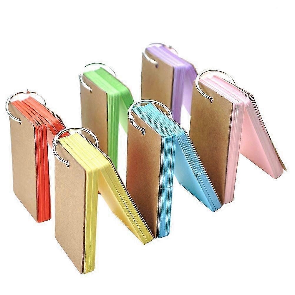 6Pcs Kraft Paper Binder Ring Easy Flash Cards Memo Scratch Notes Pads (Assorted Colors)
