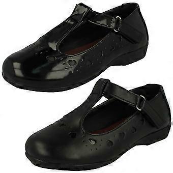 Girls Spot On Heart Detail T-Bar School Shoes