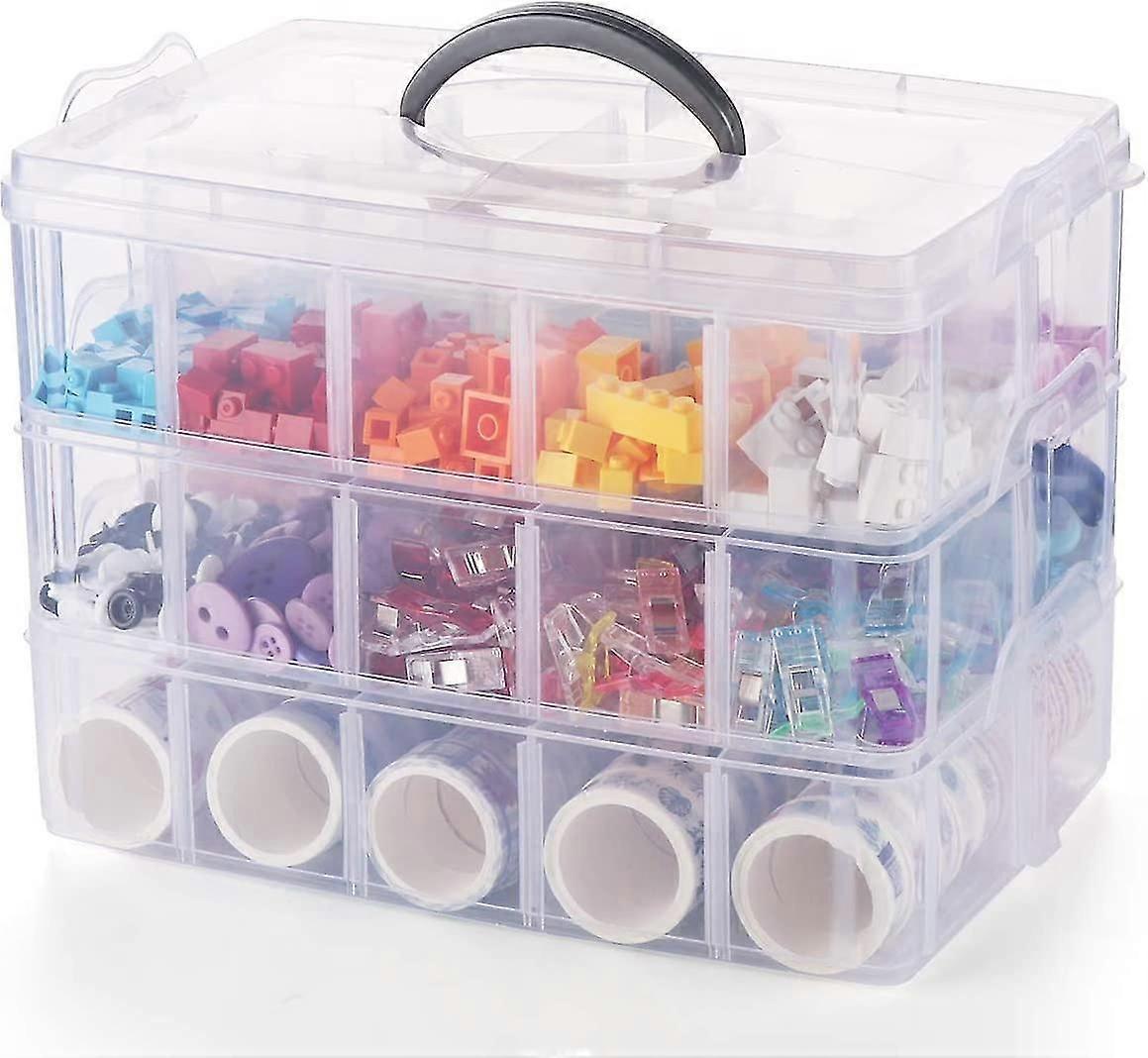 Craft Storage Box With Compartments. 3-tier 30 Sections Transparent Stackable