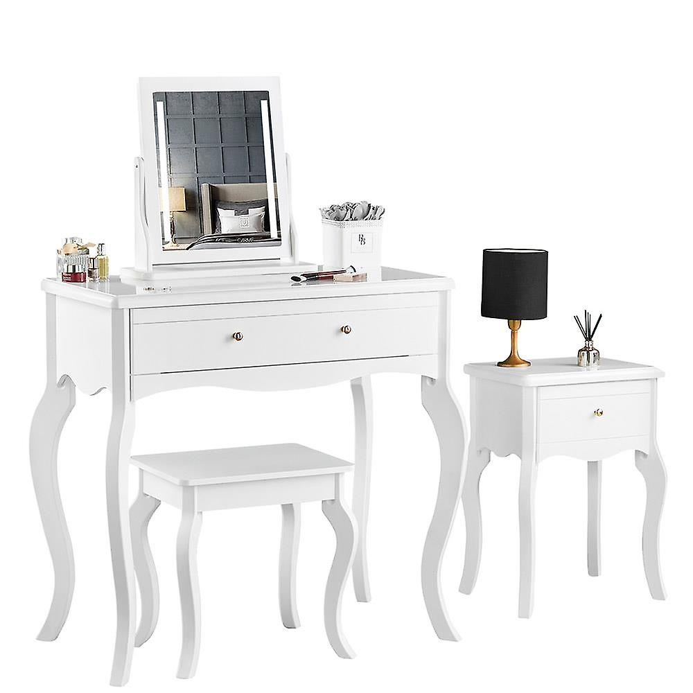 Sorrento Dressing Table with Touch LED Lights Mirror Side Table 4-Piece Set White