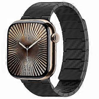 Für Apple Watch Series 11 10 42mm / 9 8 7 41 / 6 SE 5 4 40mm Carbonfaser Magnetisches Armband Schwarz