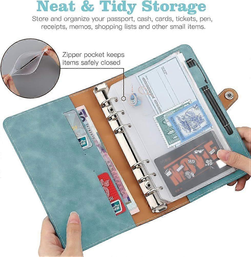 A6 PU Leather, Multifunctional Document Folder with 12 Clear Zipper Pockets