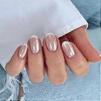 Short Round Press-On Nails White French Tip Kit, 15 Sizes Custom Fit, Durable ABS with Adhesive Tabs
