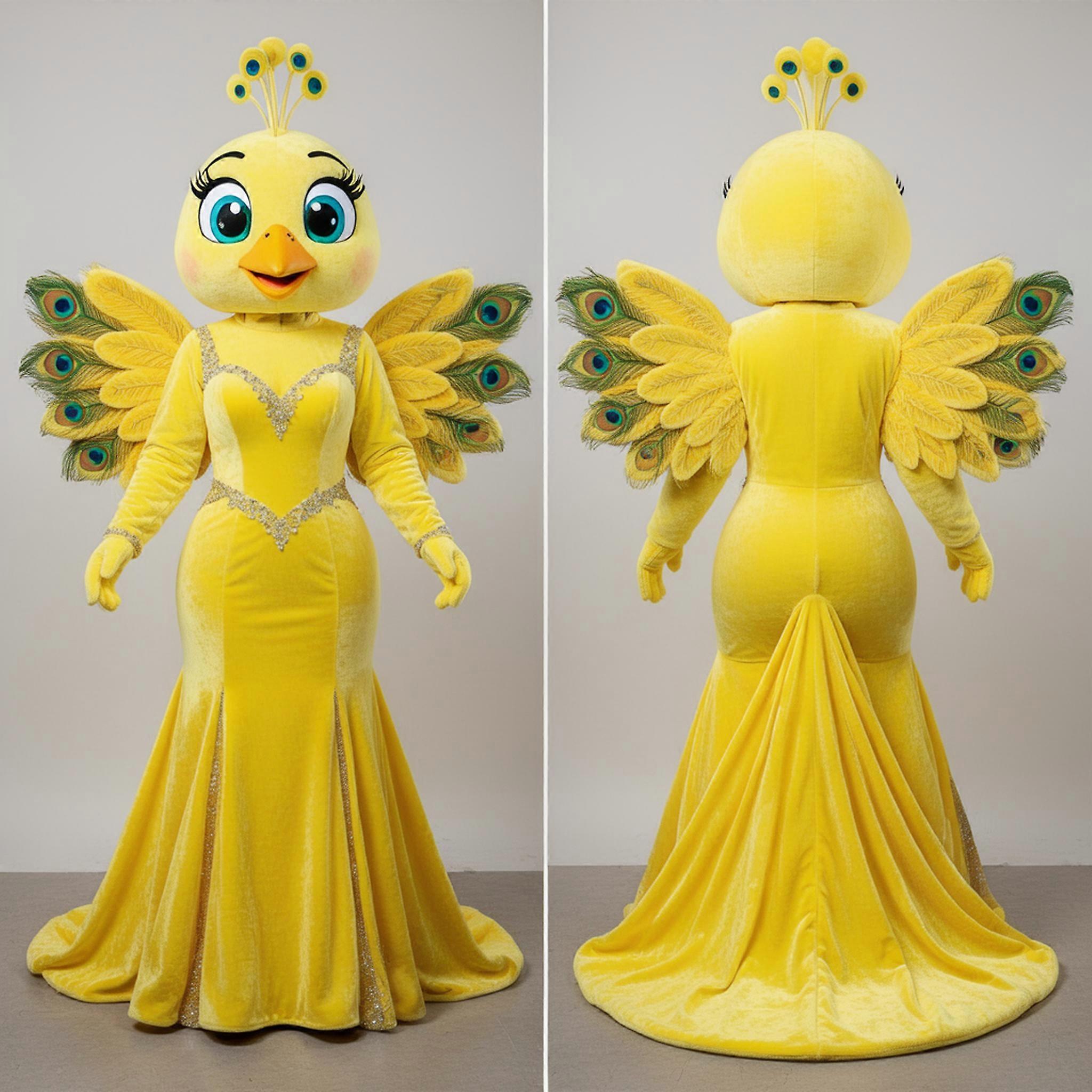 MASTICOT Lemon Yellow Elegant Peacock Mascot