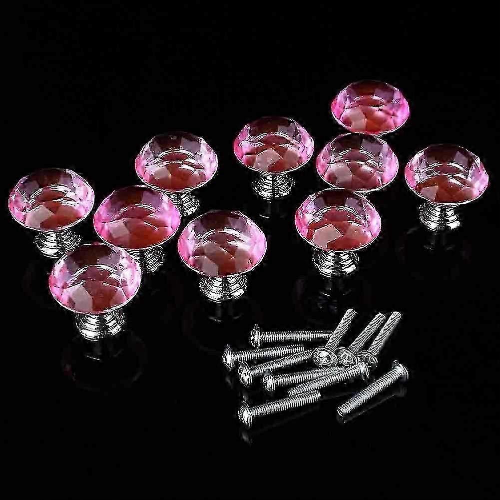 10PCS 30mm Pink Crystal Door Handles Drawer Cabinet Knobs
