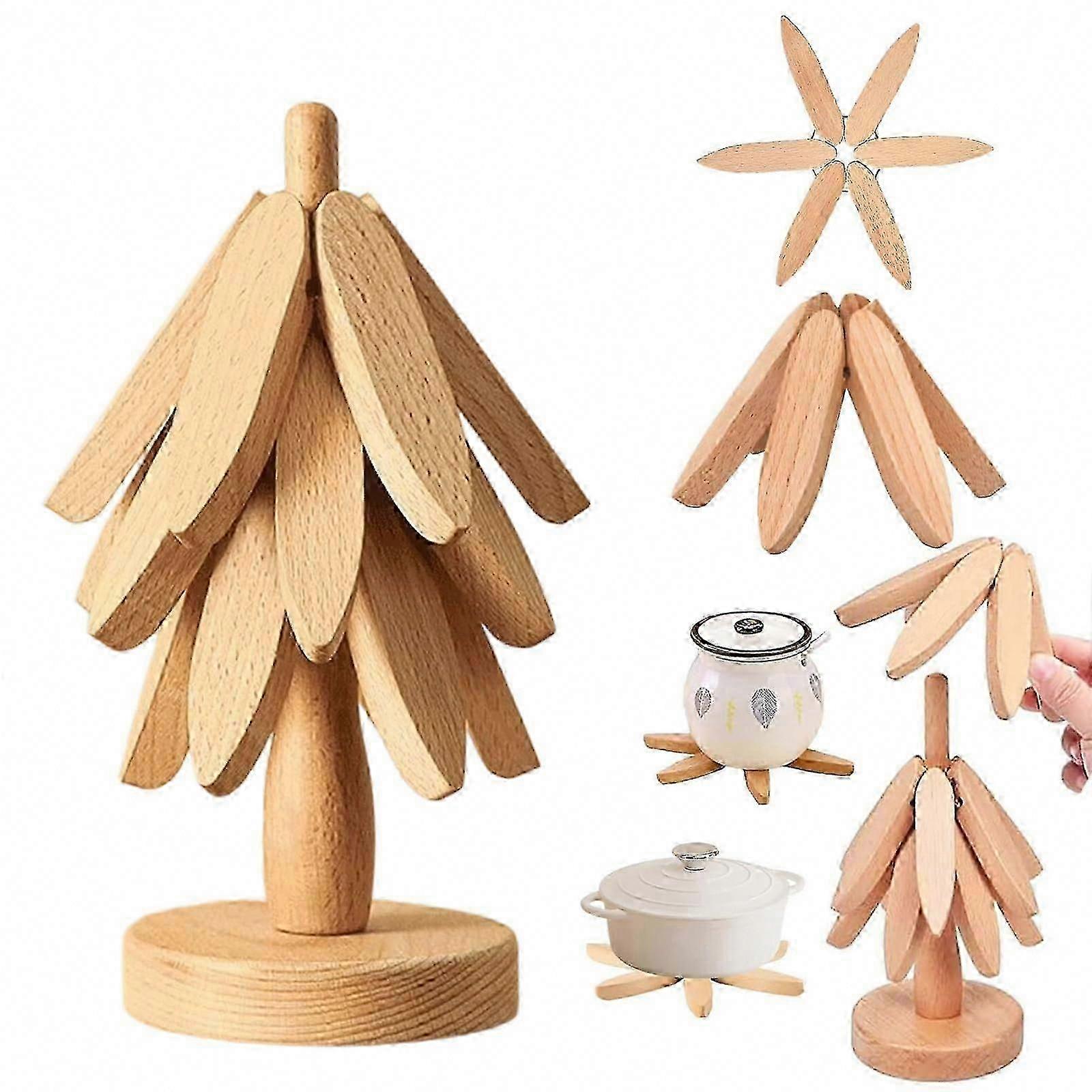 Foldable Walnut Wood Trivet Set