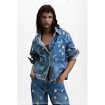 Desigual Marga Blue Denim Jacket with Graphic Floral Print 26WWED09