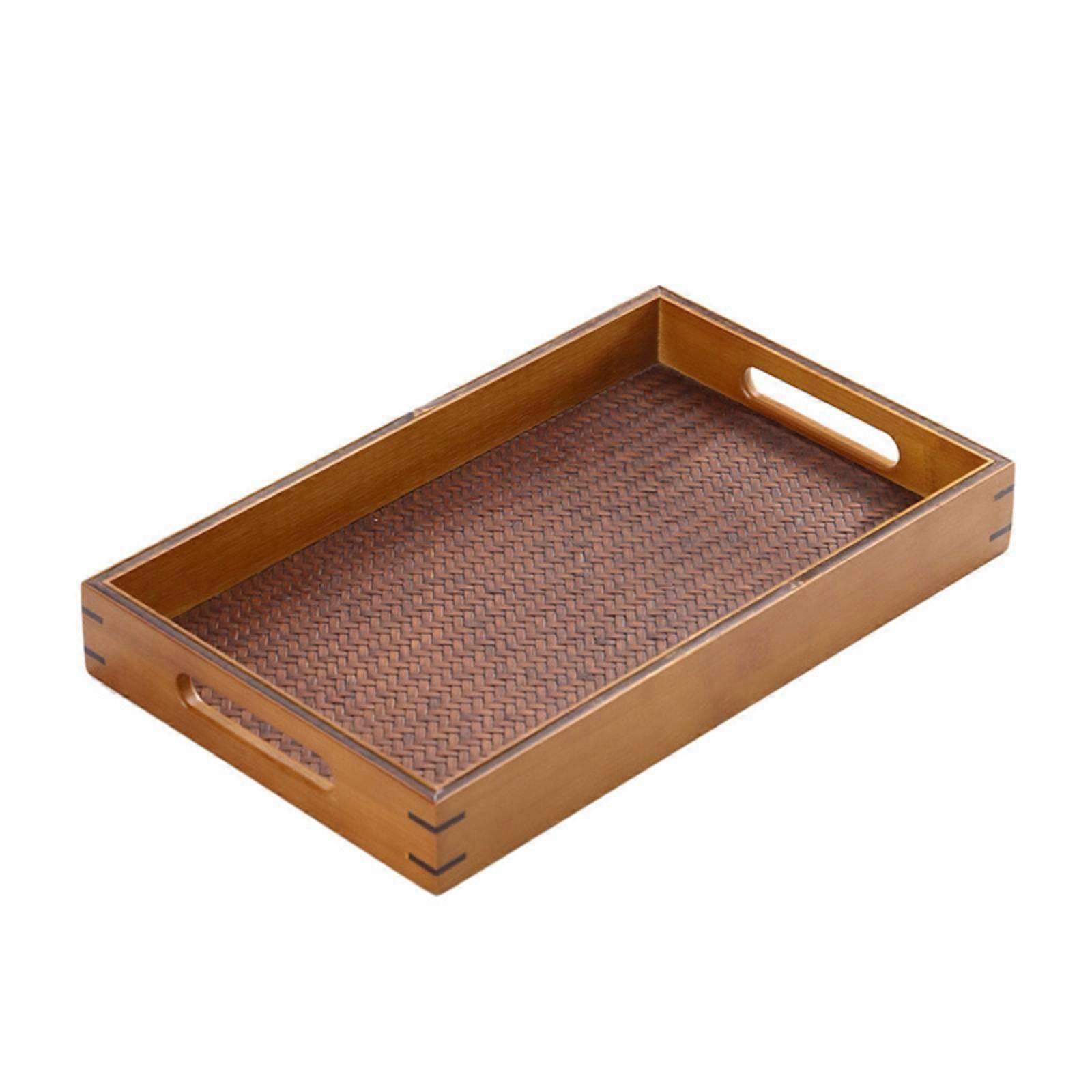 Tea Serving Tray Bamboo-Style Tea Serving Board with Handles Rectangular