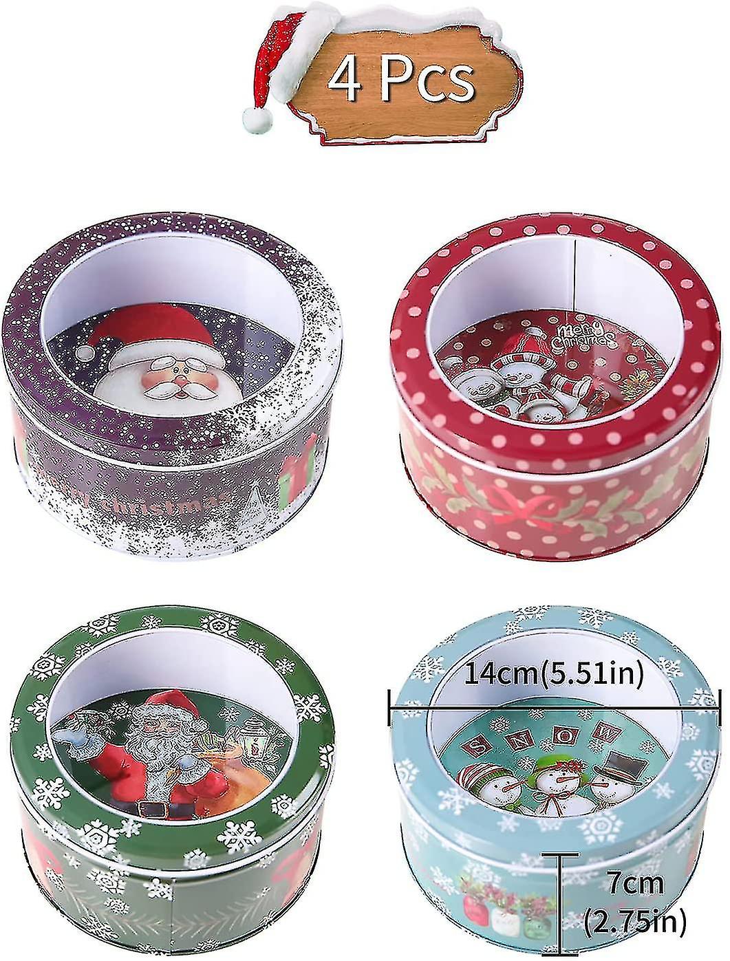 4 Pieces Christmas Tin Box Christmas Empty Box With Window Round @bugu