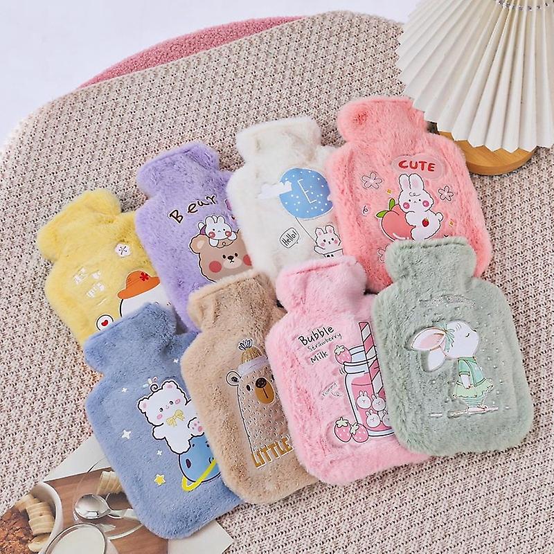 250ml Hot Water Bottle Plush Cartoon Kawaii Bear Kat Rabbit Animal Pattern Thick Hot Water Bag