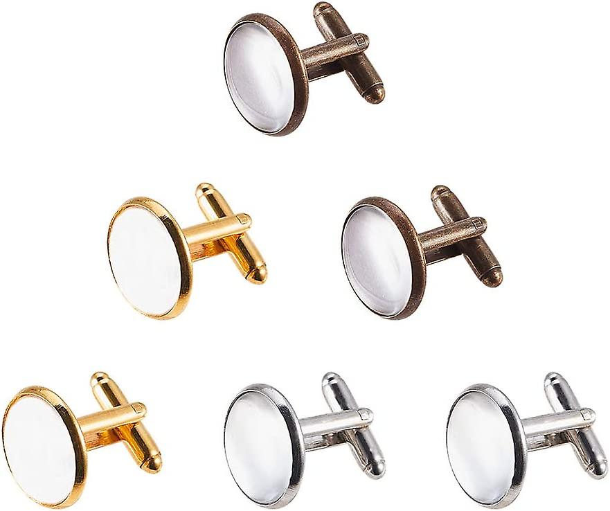 24 Sets 3 Color Brass Cufflinks Tray Settings with Dome Clear Glass Covers Cabochons Bezel Blanks for Picture Cuff Button Making, Tray 16mm