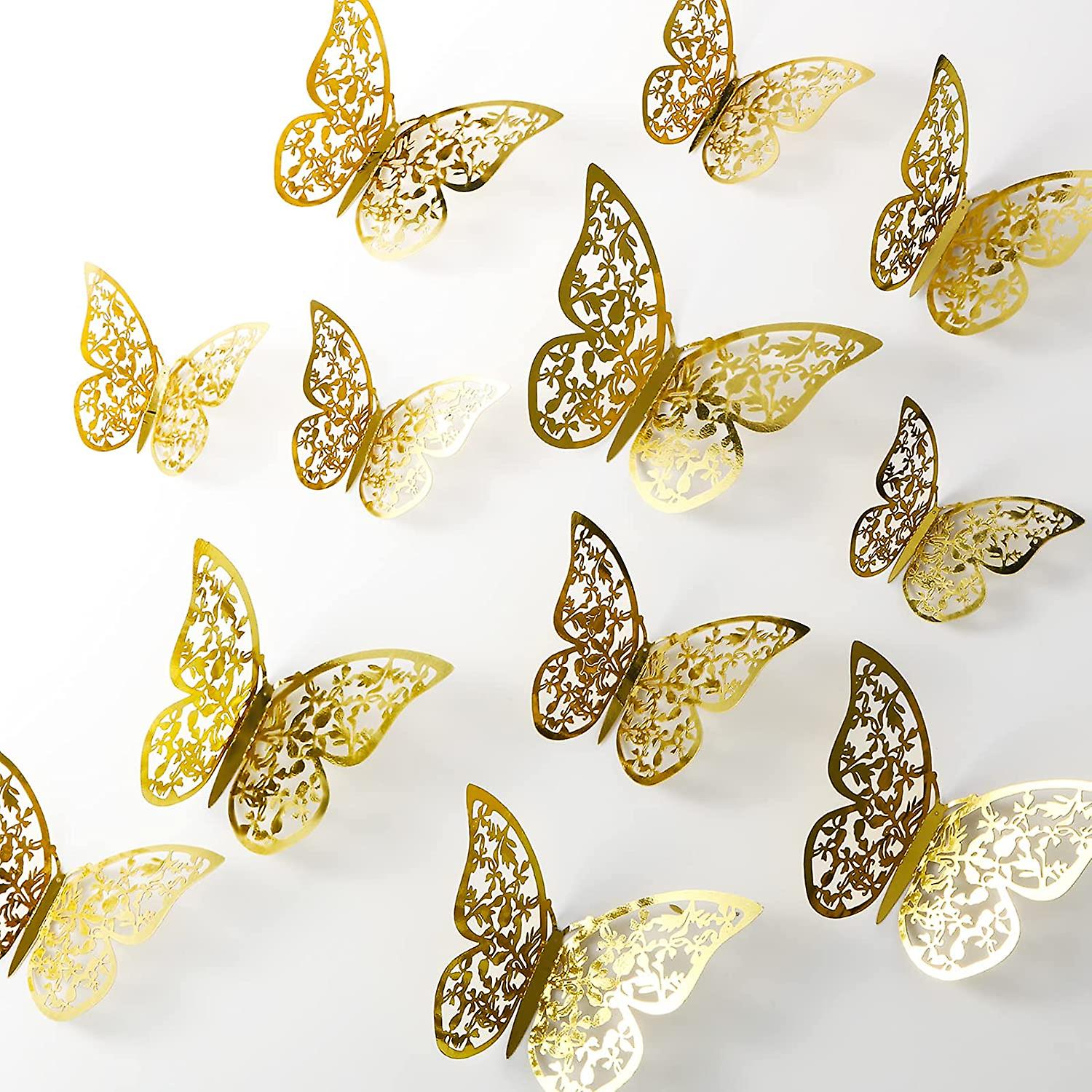 12 Pieces 3 Sizes Hollow Butterflies Wall Stickers 3D Butterflies Wall