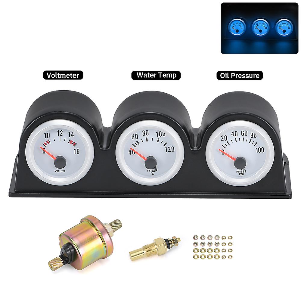 52mm Triple Kit Oil Temp Gauge + Water Temp Gauge + Oil Pressure Gauge con sensore 3in1 Car Meter Pqy-tag01/02/03