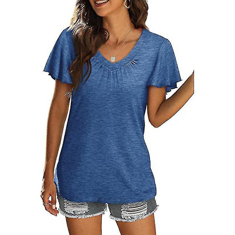 Women V Neck Pullover Summer Tops Short Sleeve T-shirt Solid Color T Shirt Soft Tee