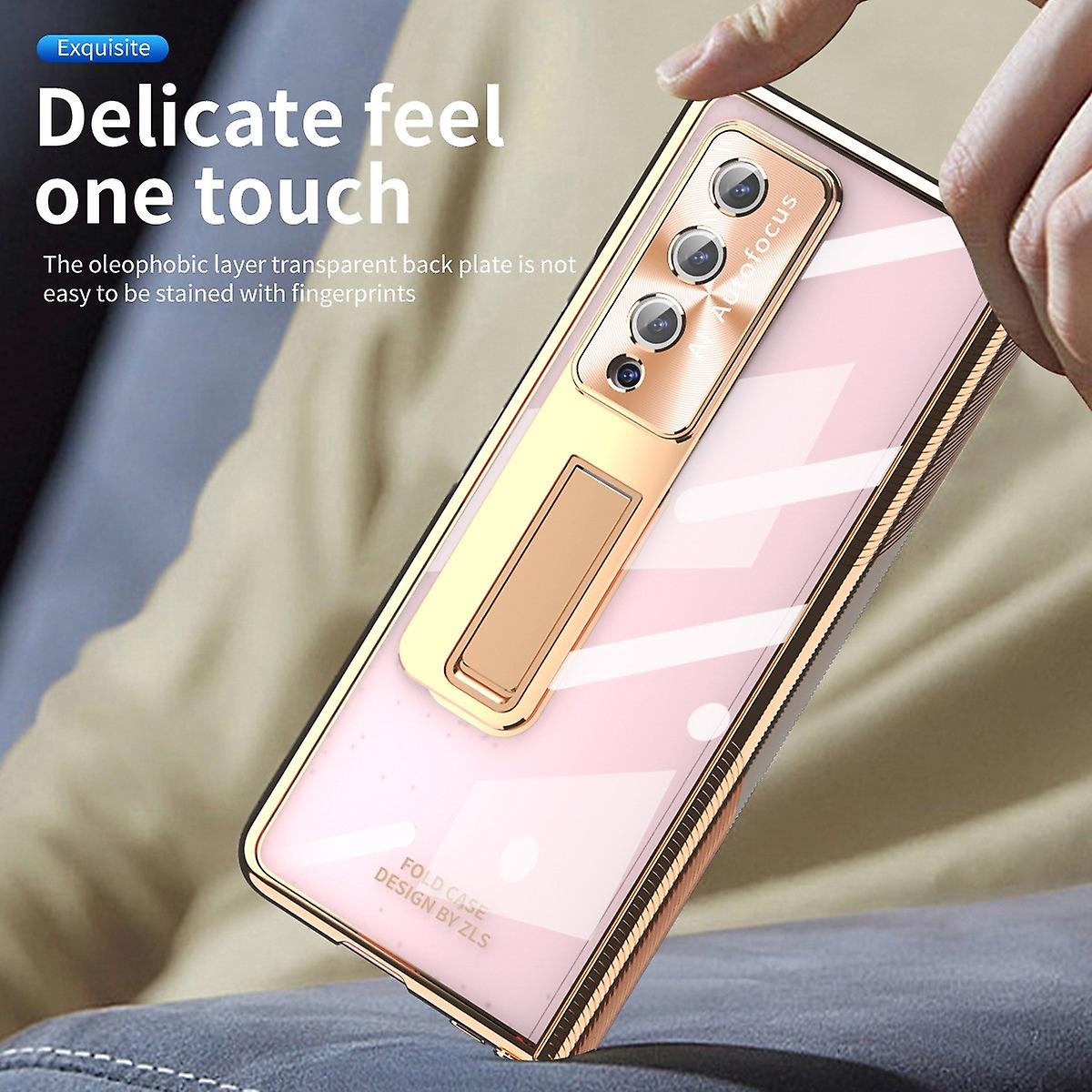 For Samsung Galaxy Z Fold4 5G Hinge+Stylus Pen Hard PC Kickstand Function Phone Case with Tempered G